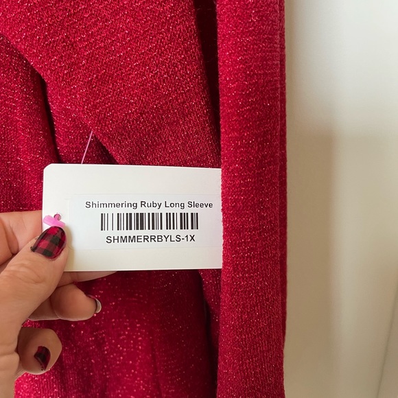 Christmas Holiday party Hesed shimmering ruby, long sleeve, dressy, top - Picture 4 of 11